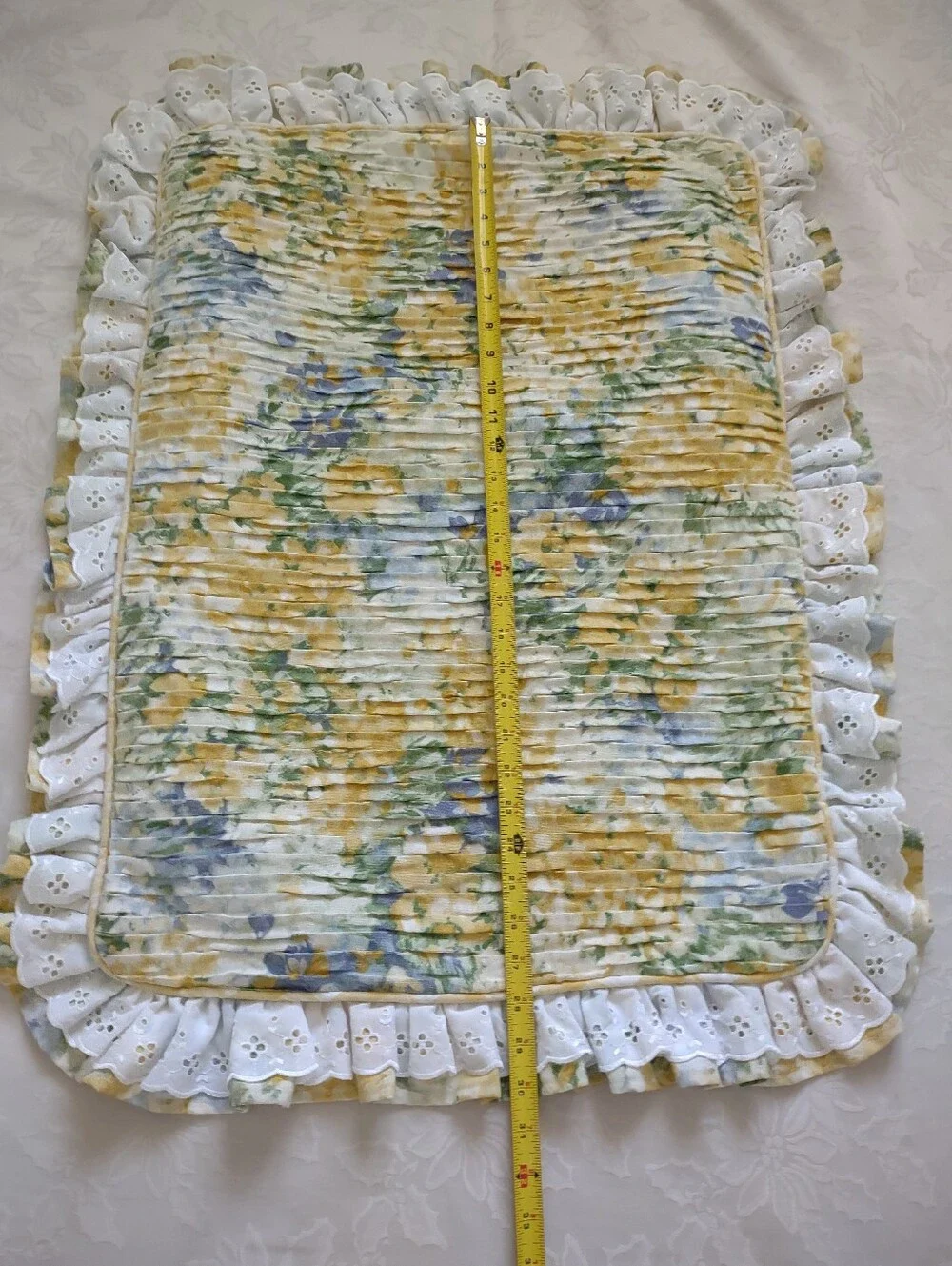 Vintage Pleated Plisse Floral Romantic Garden Embroidered Ruffled Pillow Sham